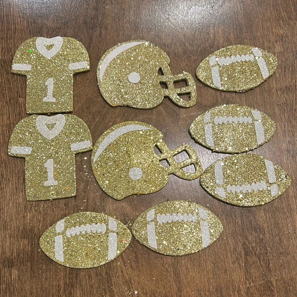 Homecoming 9 Assorted Gold & White Glitter Football Mum & Garter Toppers